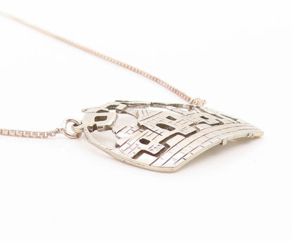 925 Sterling Silver Vintage Necklace The Wall Of Jerusalem Scenery Chain  NE4619