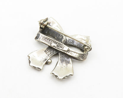 MEXICO 925 Sterling Silver  Vintage Bow Tied Ribbon Motif Brooch Pin  BP5282