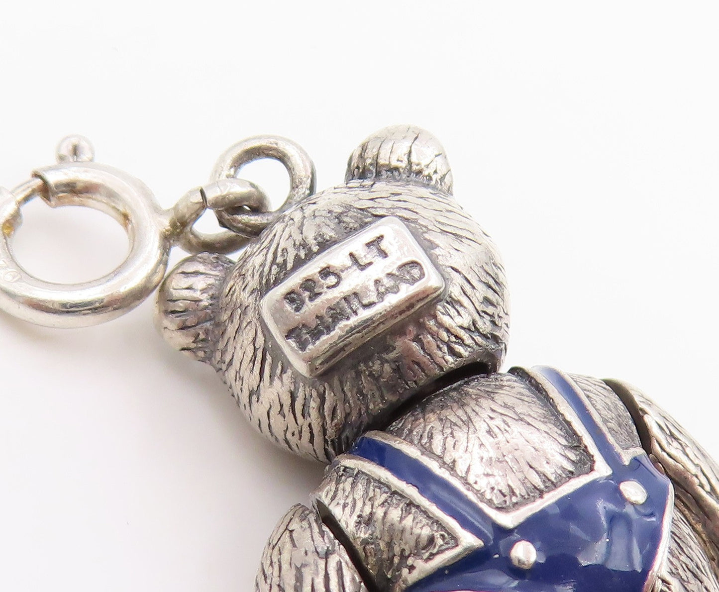 925 Sterling Silver Vintage Pendant Enamel Teddy Bear With Teddy MOVES  PT25954
