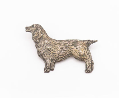 925 Sterling Silver Vintage Brooch Dark Tone Etched Golden Retriever   BP11695