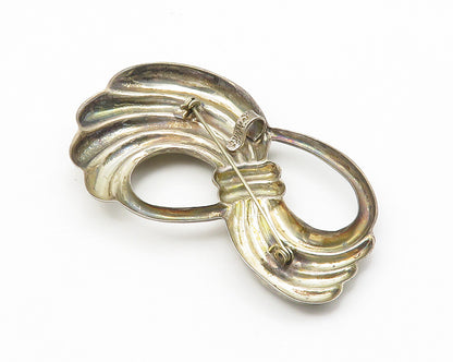 MEXICO 925 Sterling Silver  Vintage Two Tone Swirl Bow Brooch Pin  BP4280