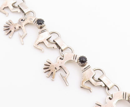 925 Sterling Silver Vintage Necklace SOUTHWESTERN Onyx Flute Player Link  NE4913