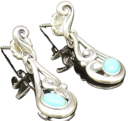 CAROLYN POLLACK 925 Silver  Vintage Swirl Wrapped Turquoise Earrings  EG11831