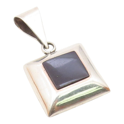 MEXICO 925 Sterling Silver  Vintage Black Onyx Square Dome Pendant  PT10450