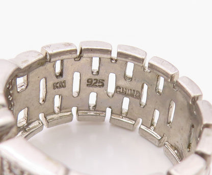 925 Sterling Silver Vintage Ring Real Diamonds Classic Belt Band  Sz 9  RG36396