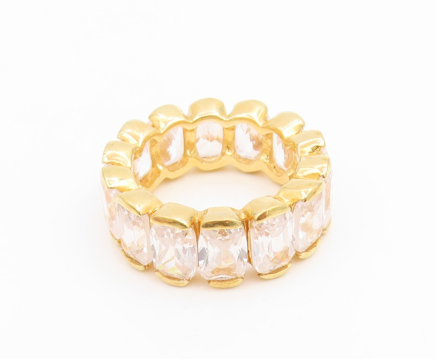 925 Sterling Silver Vintage Ring Gold Plated CZ Eternity Band  Sz 7  RG35014