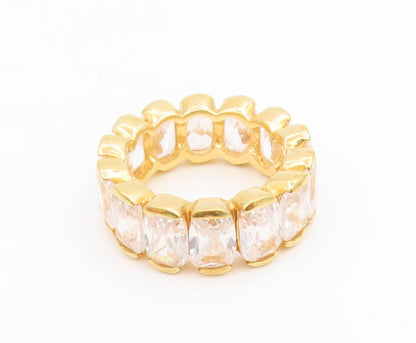 925 Sterling Silver Vintage Ring Gold Plated CZ Eternity Band  Sz 7  RG35014