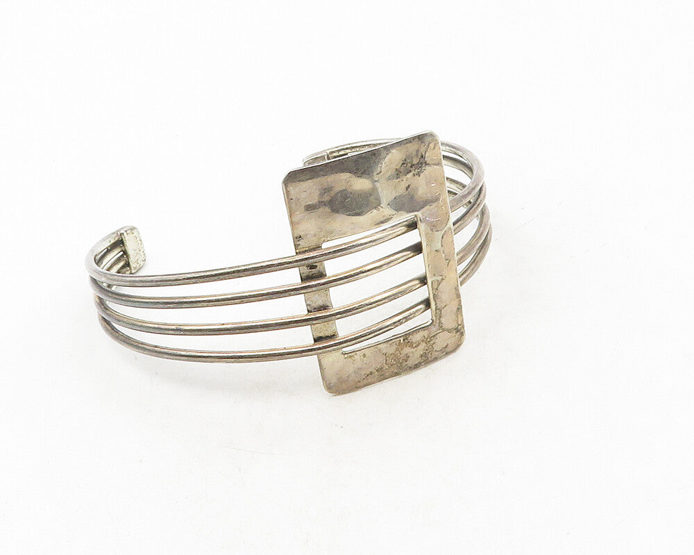 925 Sterling Silver  Vintage Dark Tone Hammered Split Cuff Bracelet  BT4144