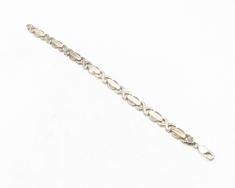 925 Sterling Silver  Vintage Dark Tone X Hinge Link Chain Bracelet  BT4729