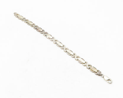 925 Sterling Silver  Vintage Dark Tone X Hinge Link Chain Bracelet  BT4729