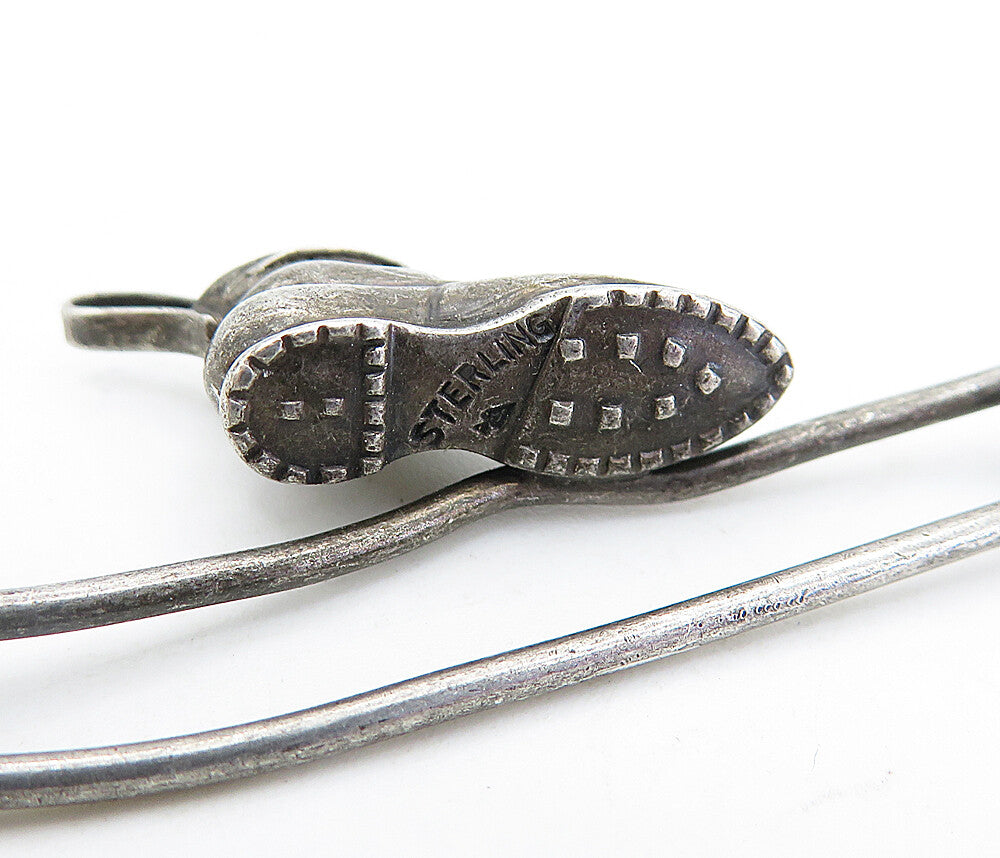 925 Sterling Silver  Vintage Dark Tone Boot Clothes Pin Brooch Pin  BP2542
