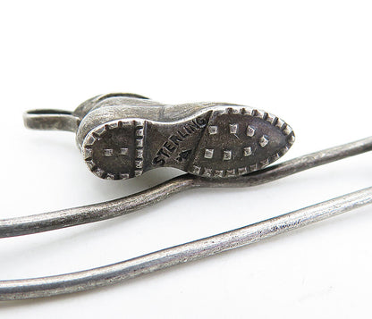 925 Sterling Silver  Vintage Dark Tone Boot Clothes Pin Brooch Pin  BP2542