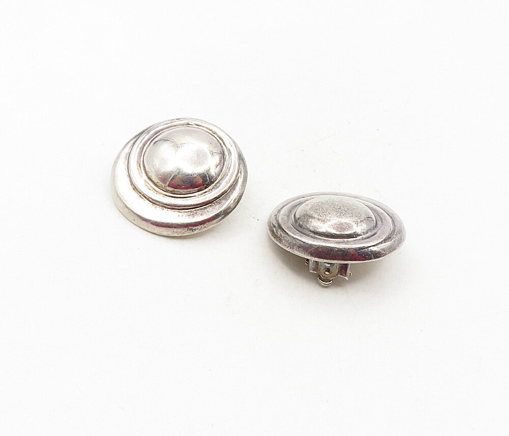 925 Sterling Silver  Vintage Dark Tone Non Pierce Button Drop Earrings  EG4728