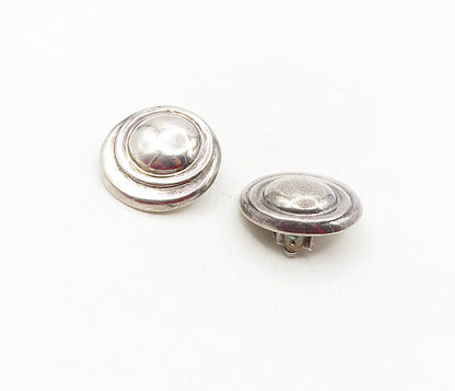 925 Sterling Silver  Vintage Dark Tone Non Pierce Button Drop Earrings  EG4728