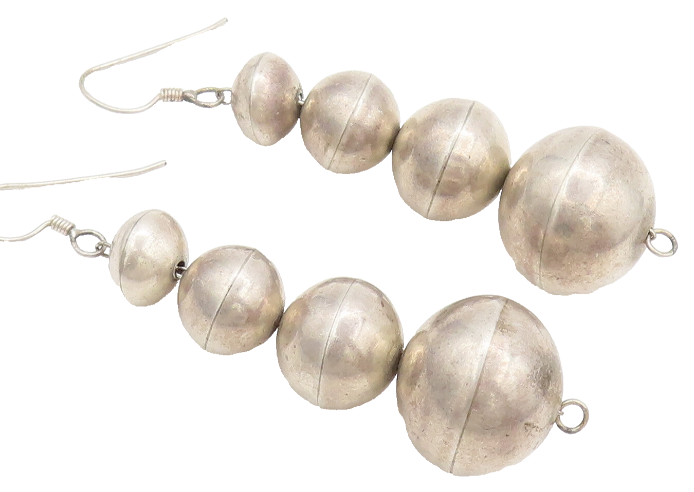 NAVAJO 925 Silver  Vintage Solid Different Shaped Beaded Link Earrings EG12542