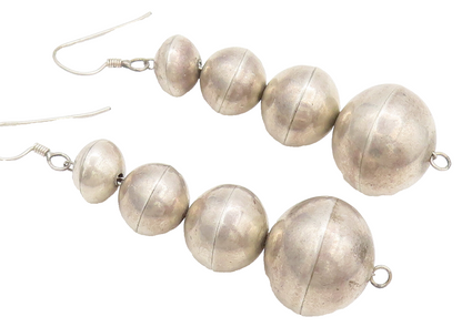 NAVAJO 925 Silver  Vintage Solid Different Shaped Beaded Link Earrings EG12542