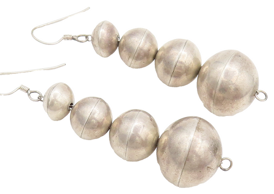 NAVAJO 925 Silver  Vintage Solid Different Shaped Beaded Link Earrings EG12542