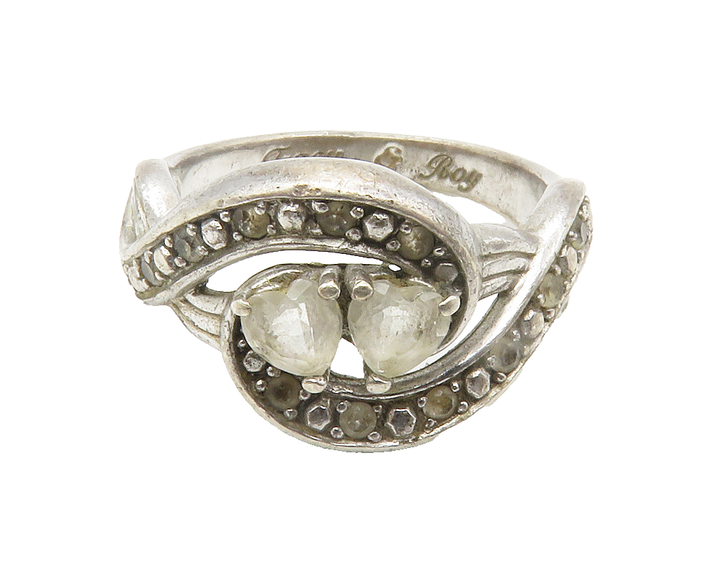 925 Sterling Silver  Vintage Topaz Love Hearts Swirl Band Ring Sz 7  RG14544