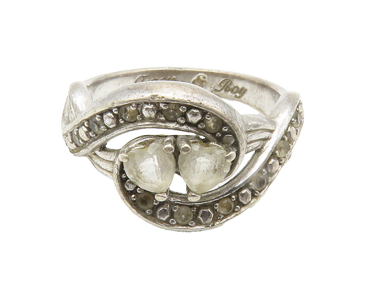 925 Sterling Silver  Vintage Topaz Love Hearts Swirl Band Ring Sz 7  RG14544