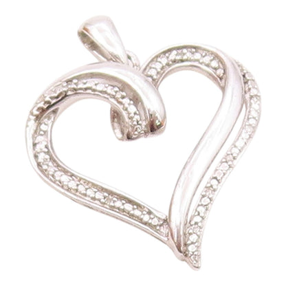 925 Sterling Silver  Vintage Genuine Diamonds Love Heart Pendant  PT19746