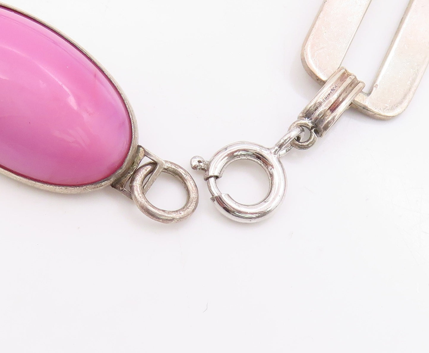 925 Sterling Silver Vintage Bracelet Oval Pink Gemstone Geometric Link  BT11687