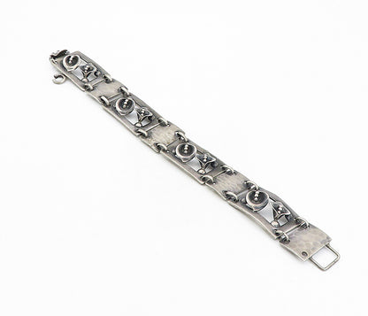 925 Sterling Silver Vintage Oxidized Flower Square Link Chain Bracelet BT3781