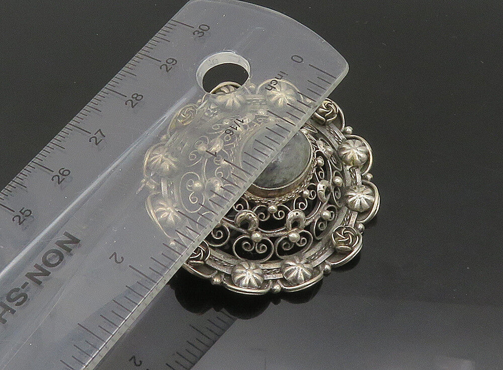925 Silver   Vintage Cabochon Cut Labradorite Floral Dome Brooch Pin  BP9172