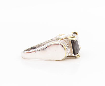 14k Gold & 925 Sterling Silver Vintage Ring Onyx Statement Band  Sz 7  RG34580