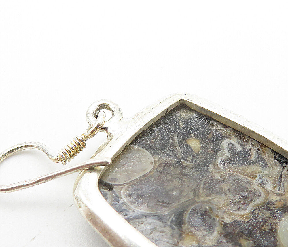 925 Sterling Silver  Vintage Spotted Jasper Square Dangle Earrings  EG3548