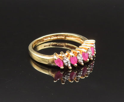 925 Silver  Vintage Gold Plated Marquise Ruby Pattern Ring Sz 8.5  RG25515