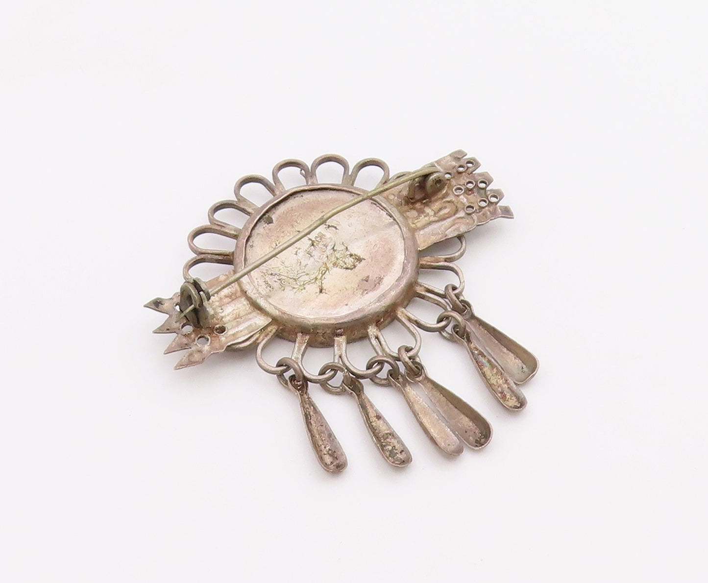 MEXICO 925 Silver  Vintage Antique Cutout Design Dangling Brooch Pin  BP5013