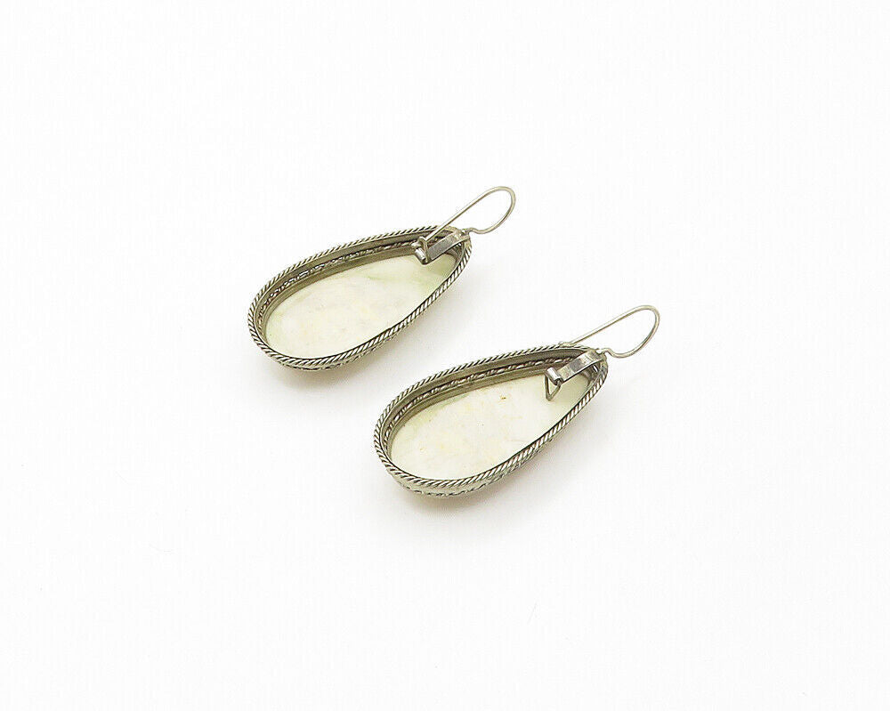 925 Sterling Silver  Vintage Cabochon Cut White Onyx Drop Earrings  EG8884