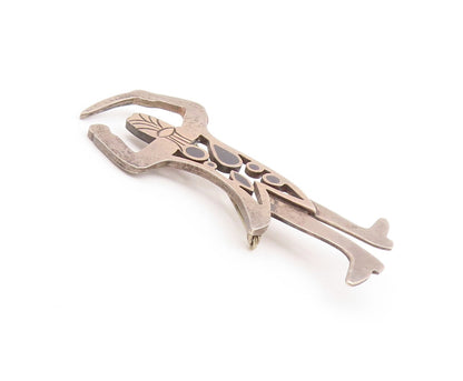MEXICO 925 Silver  Vintage Black Onyx Cut Out Tribal Man Brooch Pin  BP9531