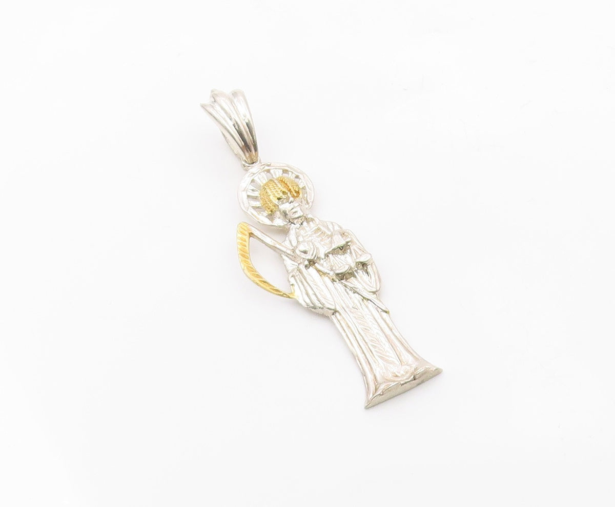 925 Sterling Silver  Vintage Shiny Two Tone Grim Reaper Drop Pendant  PT11803