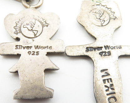 MEXICO 925 Sterling Silver  Vintage Dark Tone Girl & Boy Drop Pendant  PT8514