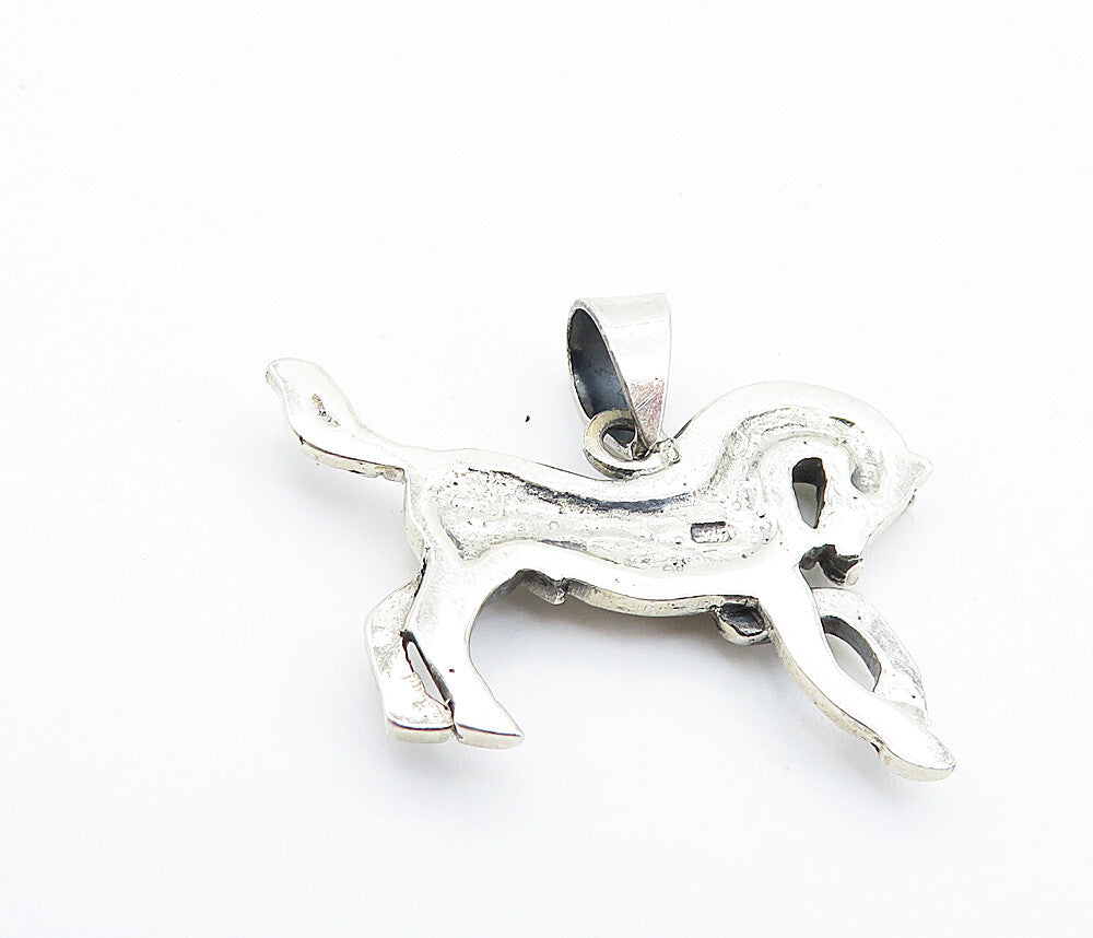 925 Sterling Silver  Vintage Shiny Petite Galloping Horse Motif Pendant PT5972