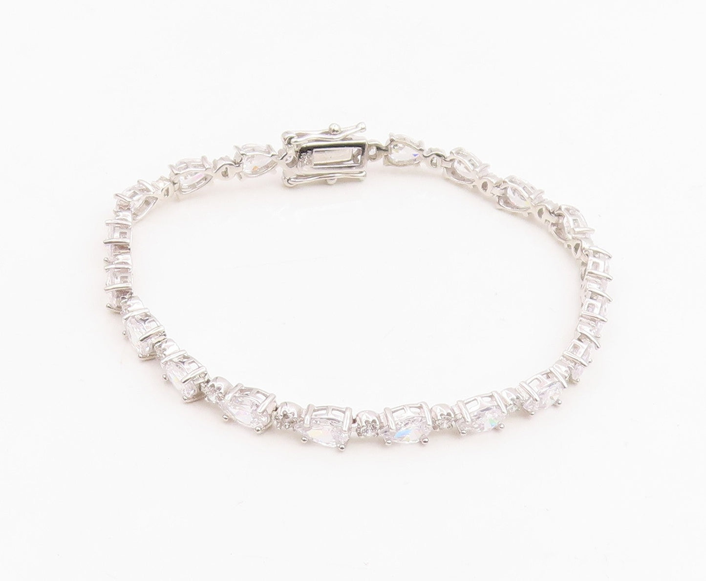 925 Sterling Silver Vintage Bracelet Multi Shape CZ Elegant Tennis Link  BT11880