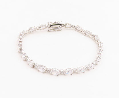 925 Sterling Silver Vintage Bracelet Multi Shape CZ Elegant Tennis Link  BT11880