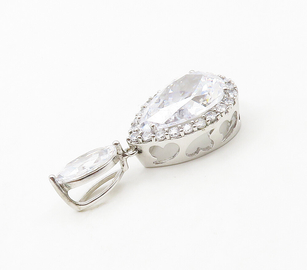925 Sterling Silver  Sparkling Tear Drop Cubic Zirconia Pendant  PT13117