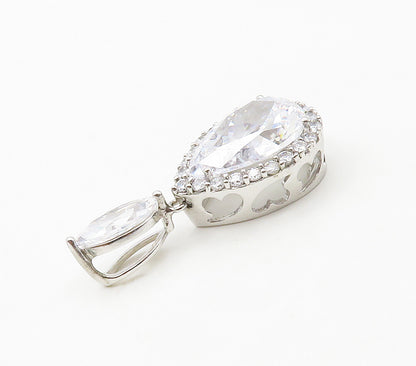 925 Sterling Silver  Sparkling Tear Drop Cubic Zirconia Pendant  PT13117