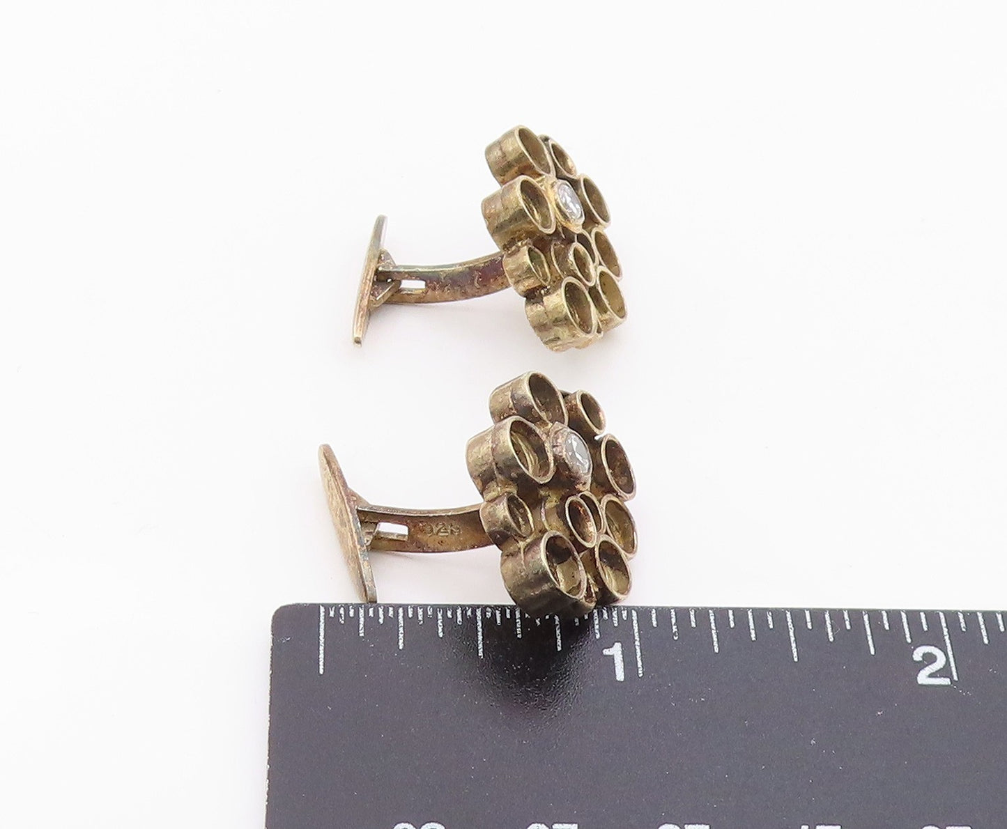 925 Sterling Silver  Vintage Cubic Zirconia Open Circles Cufflinks  TR2657