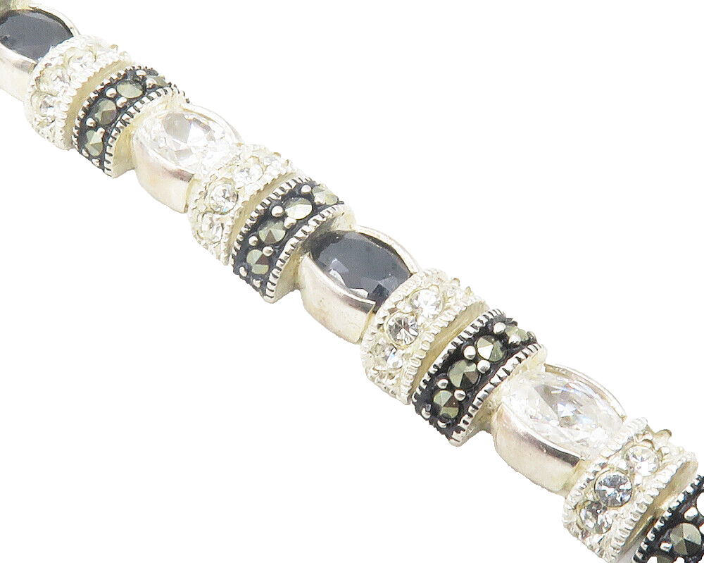 925 Sterling Silver  Cubic Zirconia Hematite & Marcasite Chain Bracelet BT4751
