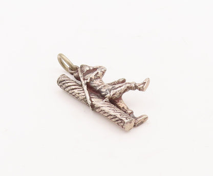 925 Sterling Silver Vintage Pendant Solid Carved Man Carrying Slab Charm PT23477