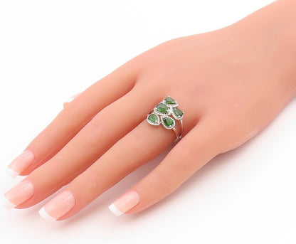 925 Sterling Silver Vintage Ring Pear Cut Green CZ Split Band  Sz 6  RG34032