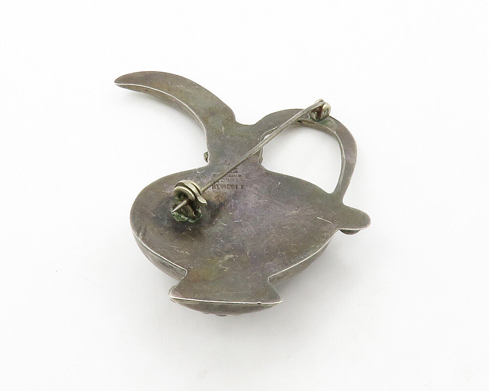 MEXICO 925 Sterling Silver  Vintage Antique Floral Pitcher Brooch Pin  BP5190
