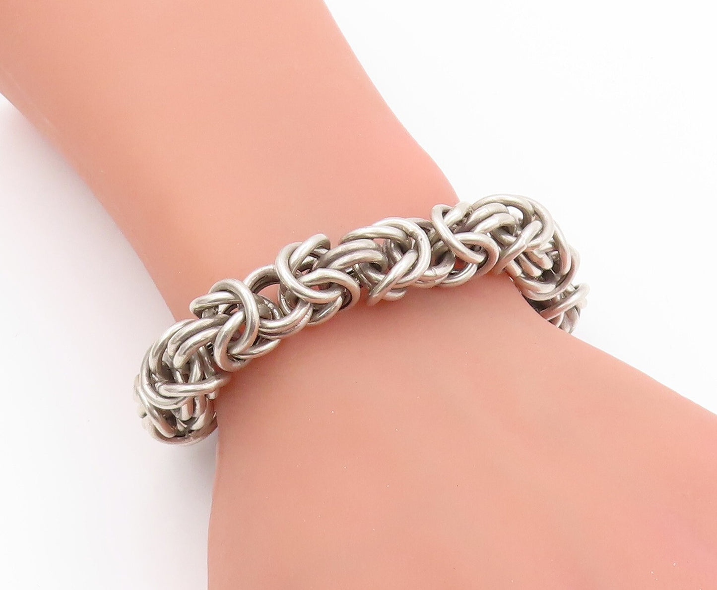 925 Sterling Silver Vintage Bracelet Dark Tone Brutalist Linked Rings  BT11074