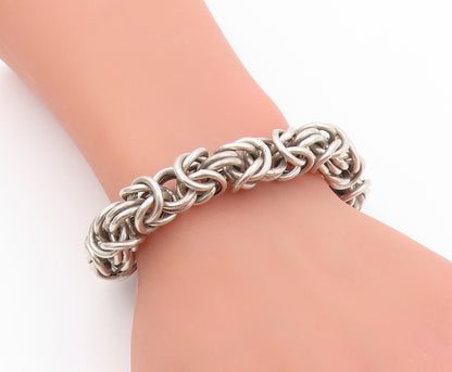 925 Sterling Silver Vintage Bracelet Dark Tone Brutalist Linked Rings  BT11074