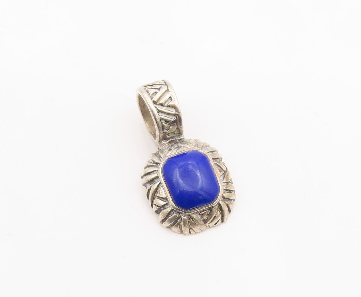 925 Sterling Silver  Vintage Lapis Lazuli Border Pattern Pendant  PT15830