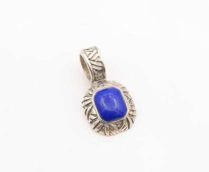 925 Sterling Silver  Vintage Lapis Lazuli Border Pattern Pendant  PT15830