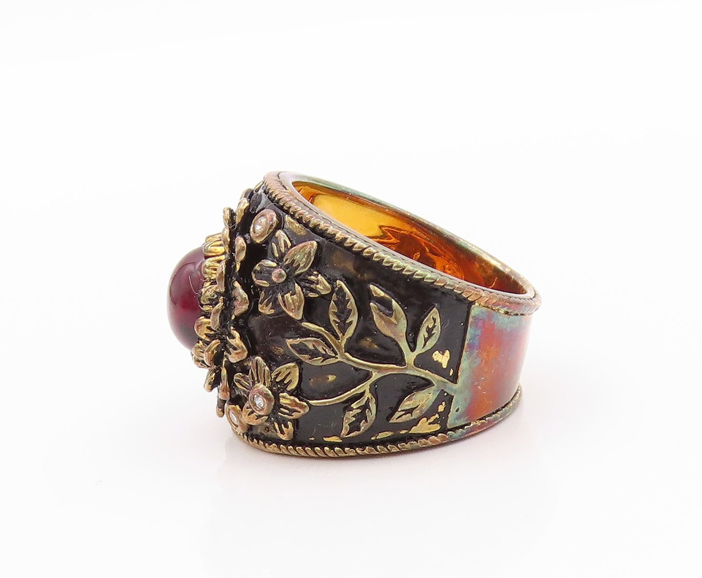 925 Sterling Silver Vintage Ring Gold Plated Floral CZ Gemstone  Sz 7  RG32313